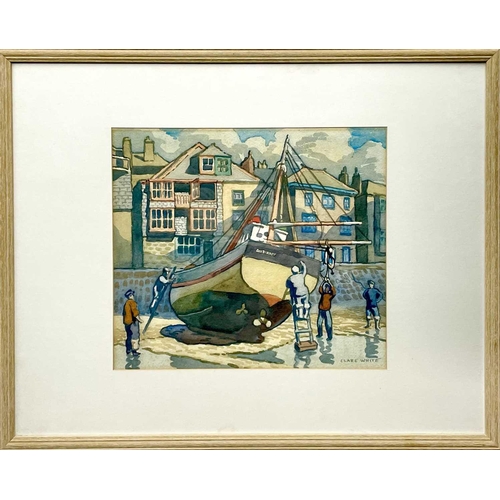 281 - Clare WHITE (1903-1997) Boat scene in St Ives Watercolour Signed 37 x 42cm Provenance - A gift of th... 