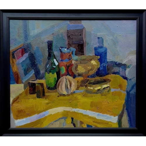 287 - Neill LOWDON Still Life with Objects Oil on linen, Signed and inscribed to verso, 60x70cm