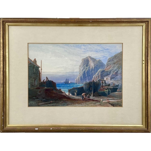 301 - Thomas HART (1830-1916) Fishermen, Mullion Cove Watercolour Signed and dated 1869 34 x 50cm