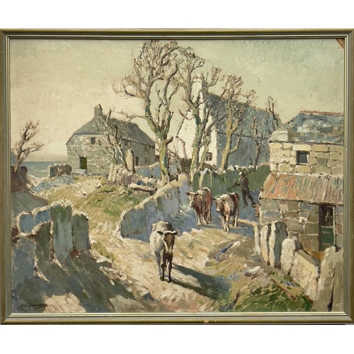 302 - Stanley Horace GARDINER (1887-1952) Farmstead West Cornwall Oil on board Signed 50 x 60cm