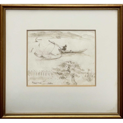 311 - Bernard LEACH (1887-1979) Traditional Japanese net fishing Ink drawing, inscribed, 14x17cmThis has n... 