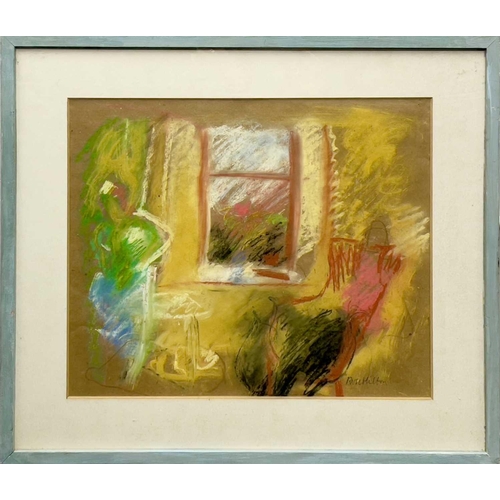 313 - Rose HILTON (1931-2019) Her window at Botallack Moor Patel on paper Signed 35 x 42cm