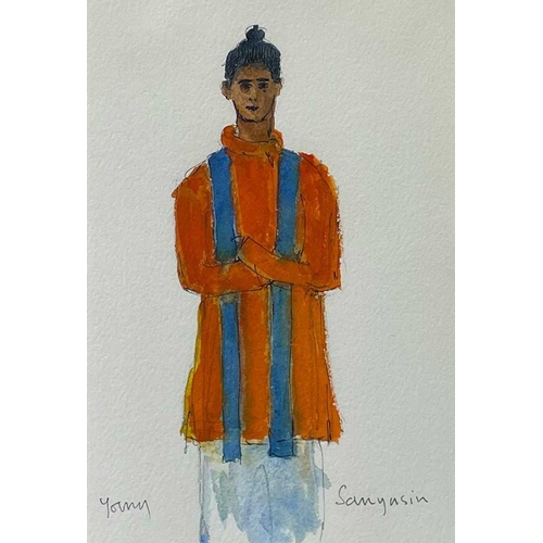 338 - John MILLER (1931-2002) Sanyasin Monk Watercolour Signed and inscribed to verso 19 x 13cm Provenance... 