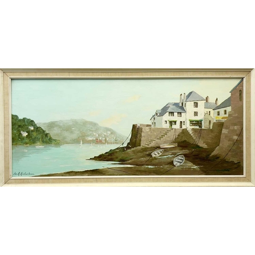 345 - James R. RICHARDSON (XX) Polperro Oil on board, signed, further signed to verso, 40 x 97cm.