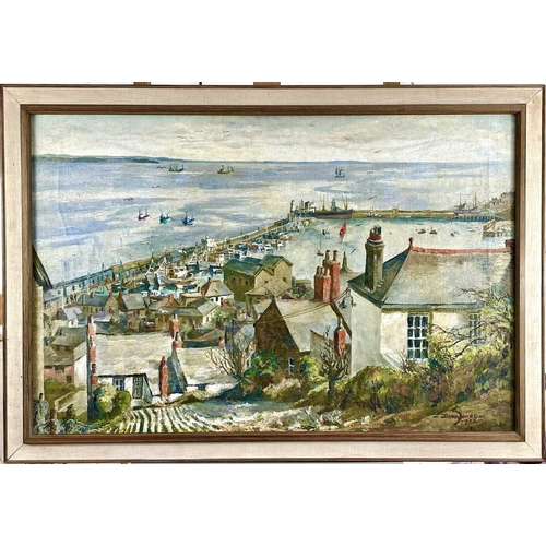 37 - Dora JOHNS (XX) View of Newlyn Harbour  Oil on canvas, Signed and dated 1972, 60 x 90cm