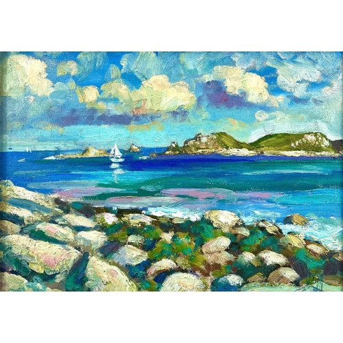 383 - Bob VIGG (1932-2001) Eastern Isles, Isles of Scilly Oil on board Signed Further signed and dated 199... 