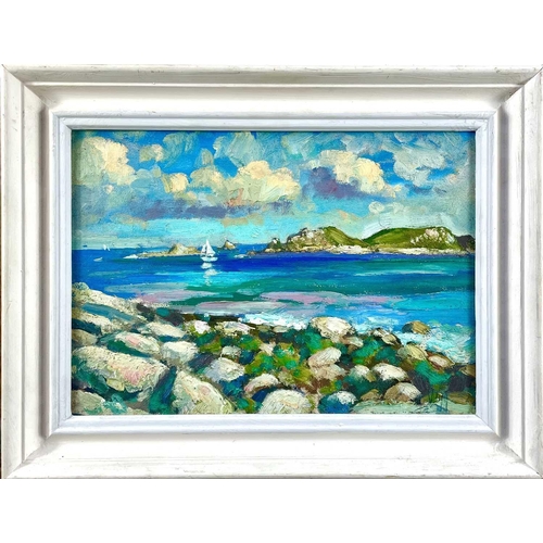 383 - Bob VIGG (1932-2001) Eastern Isles, Isles of Scilly Oil on board Signed Further signed and dated 199... 