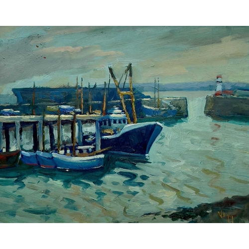 386 - Bob VIGG (1932-2001) Newlyn Harbour Oil on board, signed, 39 x 49cm.