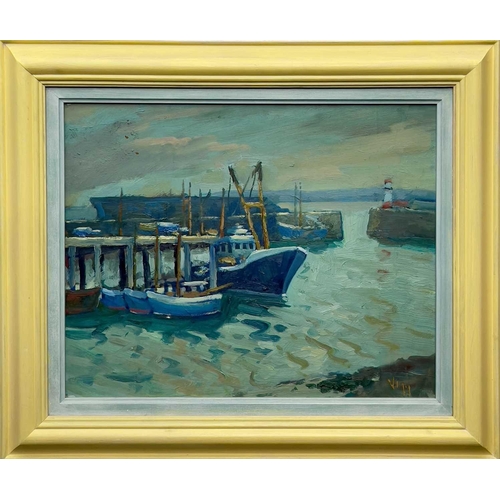 386 - Bob VIGG (1932-2001) Newlyn Harbour Oil on board, signed, 39 x 49cm.