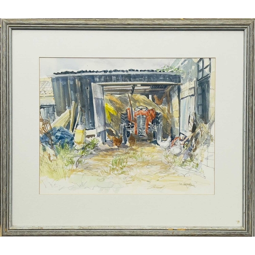 408 - Sue LEWINGTON (1956) Corner of Yard Ink and wash Signed 35 x 45cm