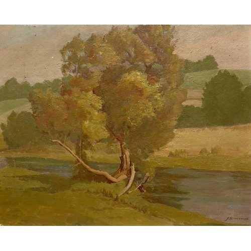 418 - John SIMMONS (1871-1943) Seated Beside the Lake Oil on board Signed 51 x 61cm and John SIMMONS (1871... 