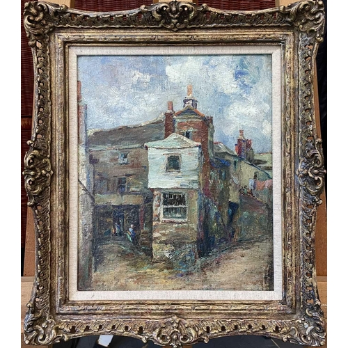 419 - St. Ives School Street Scene Oil on board c1921-1933 29 x 24cmGood condition but with some shrinkage... 