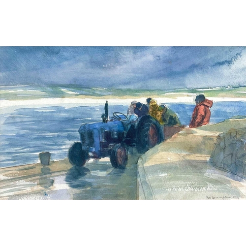 426 - Sue LEWINGTON (1956) Blue Tractor on the Harbour Wall Watercolour Signed and dated '91 17 x 26.5cm T... 