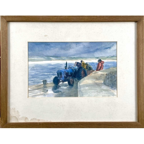 426 - Sue LEWINGTON (1956) Blue Tractor on the Harbour Wall Watercolour Signed and dated '91 17 x 26.5cm T... 