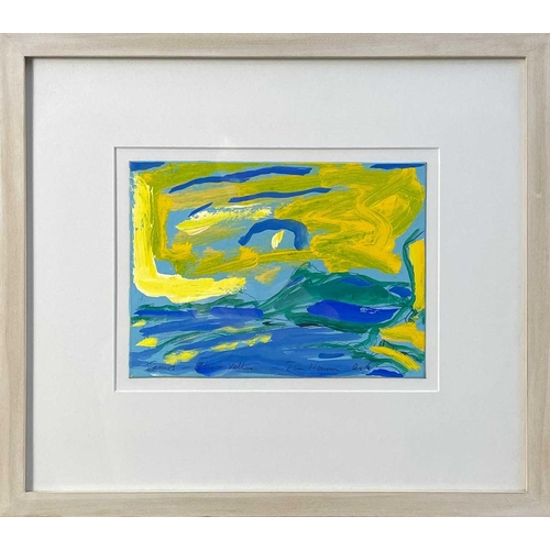 428 - Tim NEWMAN (1956) Samos (Blue and Yellow) Gouache on card Signed and dated 2007 Further signed to ve... 