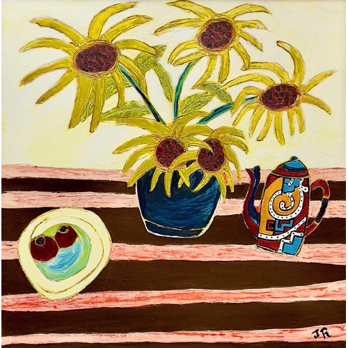 447 - Jim RODGERS (XX-XXI) Sunflower Still Life Oil on Canvas, initialled, signed and dated 2007 to the ve... 