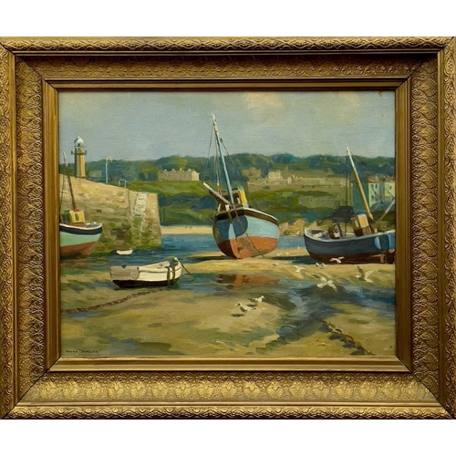 49 - Frank JAMESON (1899-1968) St. Ives Harbour at Low Tide Oil on canvas, signed, further inscribed to v... 