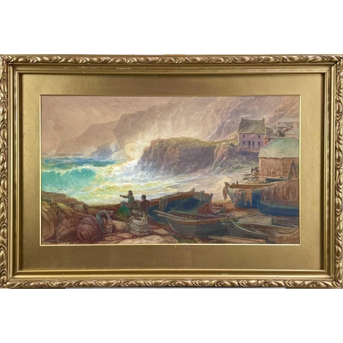 5 - Thomas HART (1830-1916) Rough Seas, Cadgwith Cove Watercolour Signed and dated 1880 35.5 x 61cm