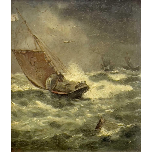 508 - G. C. Pilot Cutter in Heavy Seas Oil on panel, signed with initials, 20x16.2cm