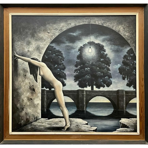 529 - Michael HASTED (1946) Hooded Naked Lady with Light Bulb Oil on canvas, Signed, dated '79/'80 and ins... 