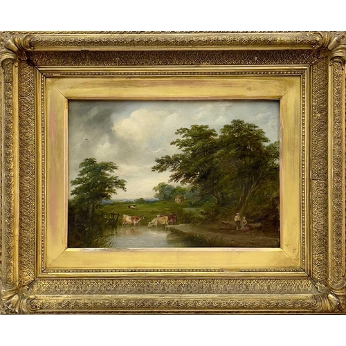 540 - Robert BURROWS (1810-1883) A Country Landscape with Cattle Watering Oil on canvas, signed and dated ... 