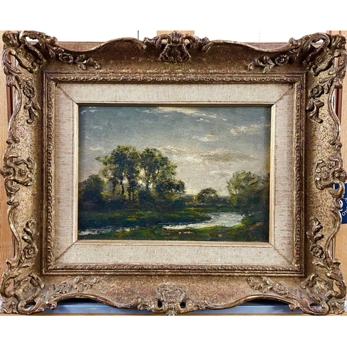 561 - Jose WEISS (1859-1919) Landscape with River Oil on panel Signed 18.5 x 26cm