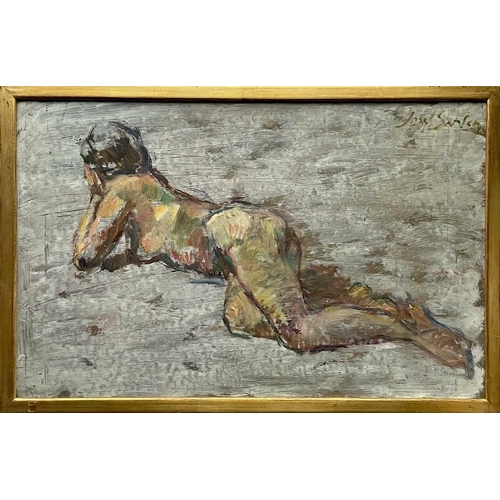 567 - Josef SANTEN (1926-1988) Reclining Nude Oil on board, signed, 46x71cm