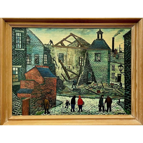 575 - W V BROOKES Demolition Oil on board, signed and dated '71, further signed and dated to verso, 42 x 5... 