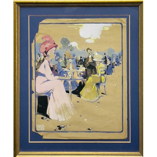 580 - Kajetan STEFANOWICZ (1886-1920) Café du Parc Gouache, monogramed, 32x25cm