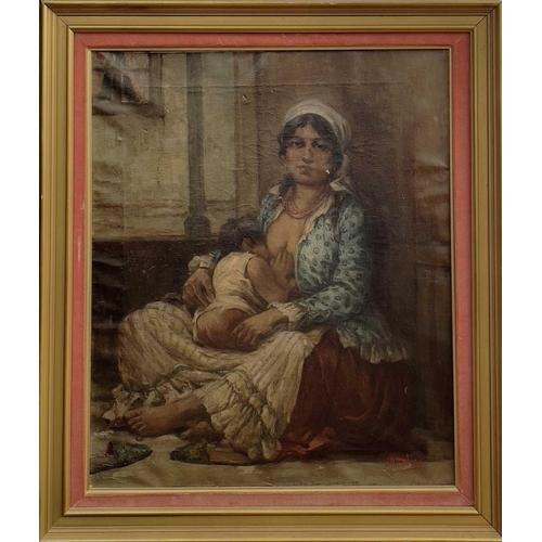 582 - Jean NEYLIES (1869-1938) Mother and Child Oil on canvas, signed, 60x50cm