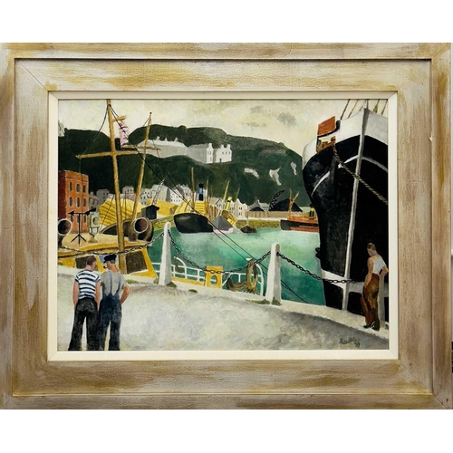 594 - Marjorie HAWKE (1894-1979) Harbour Scene  Oil on board Signed and dated '39 Remanence of artist's la... 