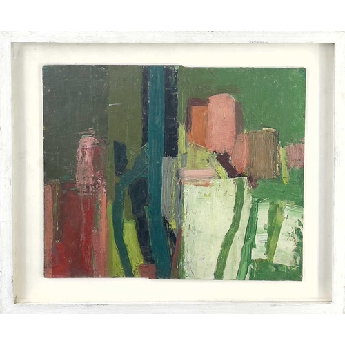 6 - Arthur NEAL (1951) Figures in a Landscape (Green Stripes) Oil on board Signed and inscribed to verso... 