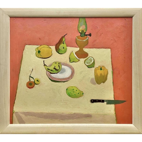 621 - Follower of Alberto MORROCCO (1917-1998) Still life on a Table Oil on board 69 x 79cm.