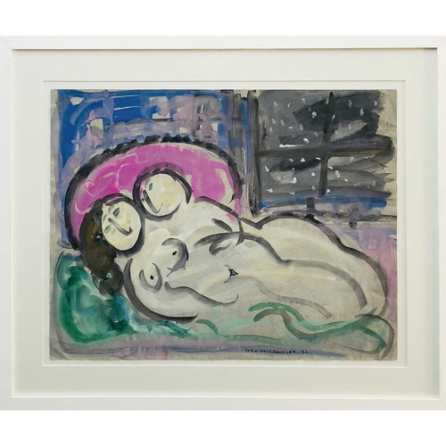 637 - Dora HOLZHANDLER (1928-2015) Lovers Mixed media Signed and dated '92 40 x 50cm.