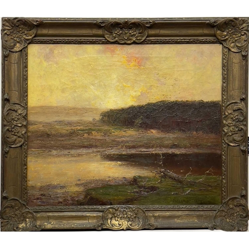 640 - Parker HAGERTY (1859-1934) Near Merthyr Mawr, The Ogmore River Oil on canvas, signed, remains of a l... 