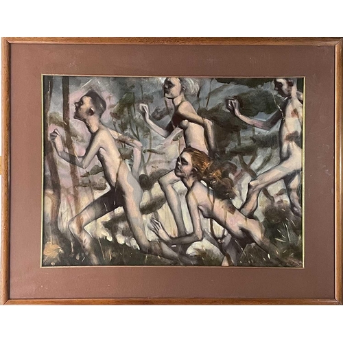 646 - John WATKISS (1961-2017) Nude Runners Oil on paper Signed and dated '91 54 x 75cm