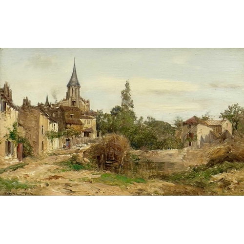 651 - Maurice LEVIS (1860-1940) Le Village De Gencay Oil on board, signed, 13 x 21cm.