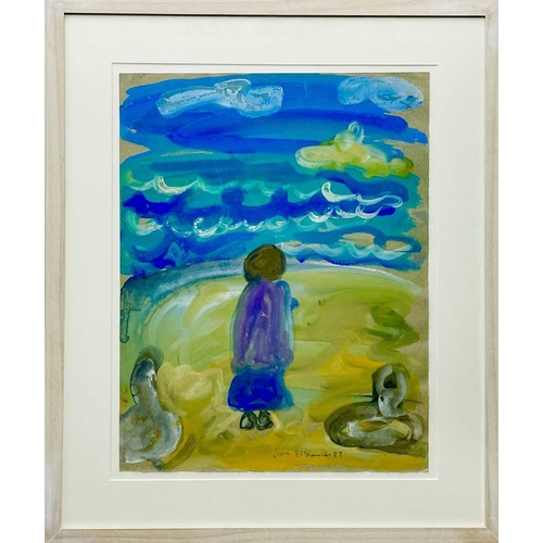 660 - Dora HOLZHANDLER (1928-2015) Beach Walk Mixed media Signed and dated '88 47 x 36cm.