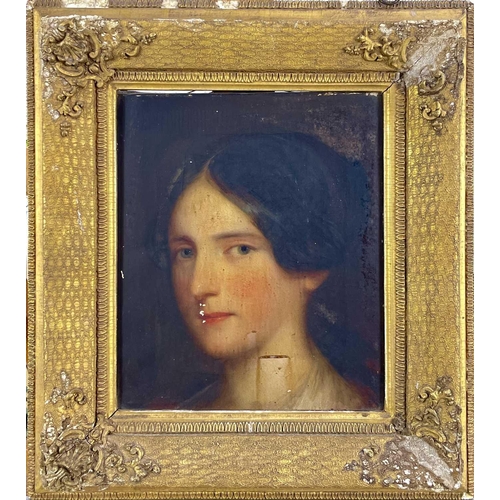 664 - Early 19th-century English School Portrait of a young Lady Oil on canvas, 25x21cm