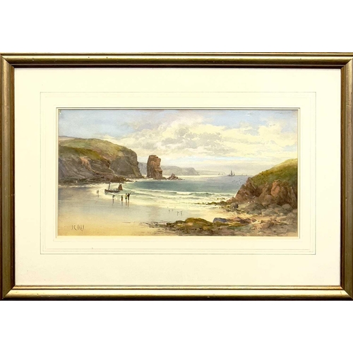 67 - John Clark Isaac UREN (1845-1932) Cornish Beach Watercolour, signed, 22x42cm