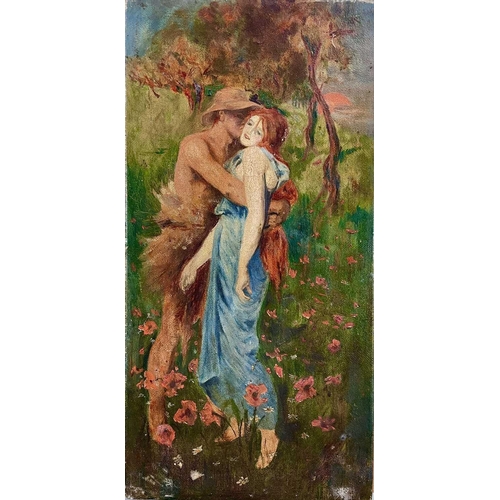 679 - After Maurice William GREIFFENHAGEN (1862-1931) Idyll Oil on canvas, 30x15cm together with a fisherm... 