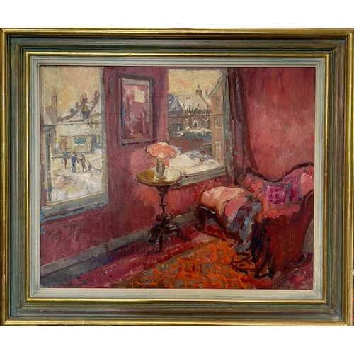 686 - Tessa SPENCER PRYSE RBA (1940) The Red Room in Winter Oil on canvas, signed, 44 x 54cm.