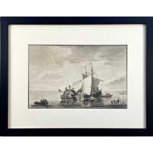 695 - Louis Charles I RUOTTE (1754-c.1806) Marine Ink drawing, signed, 17x26cm