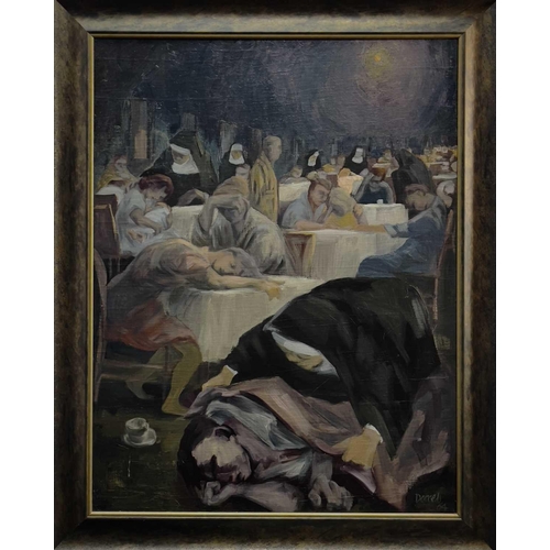 696 - Anthony Michael DORRELL (1923-1987) Sisters of Mercy Oil on canvas Signed and dated 1964 87 x 65cm