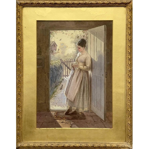 701 - Frederick Albert SLOCOMBE (1847-1920) Cottage Door Watercolour, signed and dated 1875, 42.5x30cm