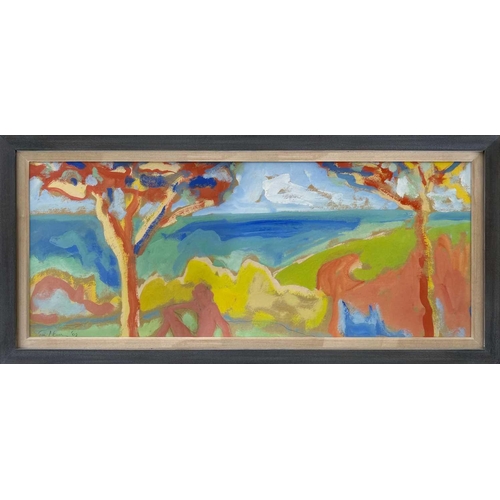 74 - Tim NEWMAN (1956) Praa Garden Seascape Gouache Signed and dated '02 Further signed and dated to vers... 