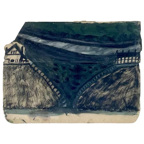 92 - Alfred WALLIS (1855-1942) Houses & River  Pencil & housepaint on card 17 x 23 cm Provenance - Sotheb... 