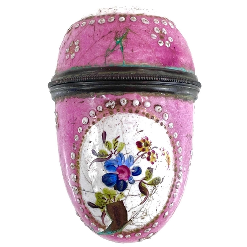 1 - An 18th century enamel nutmeg grater. Battersea or South Staffordshire, circa 1780, with floral deco... 