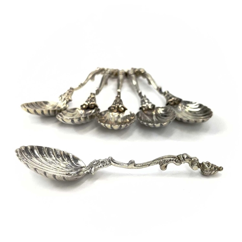 105 - A set of six 19th century French silver coffee spoons. The terminals cast as a female head with dolp... 