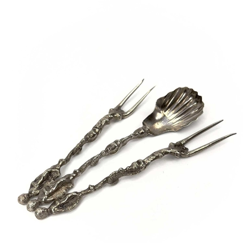 105 - A set of six 19th century French silver coffee spoons. The terminals cast as a female head with dolp... 